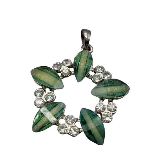 Watermelon Rhine Glass Pendant Rhinestone Accents Silver Tone - Picture 1 of 7